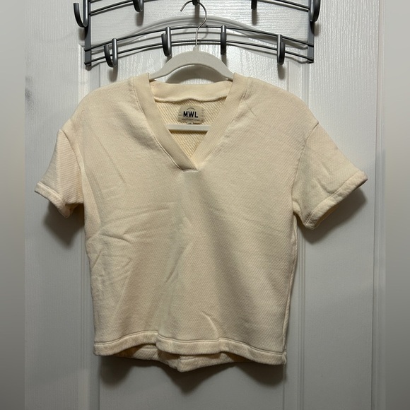 MADEWELL Cotton AirTerry V NECK Sweatshirt tee women’s XS cream EUC MD302 - Picture 1 of 14